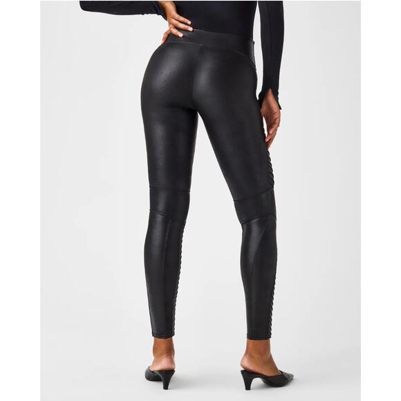 SPANX NWT Faux Leather Moto Leggings in Very Black // XS - Picture 2 of 13